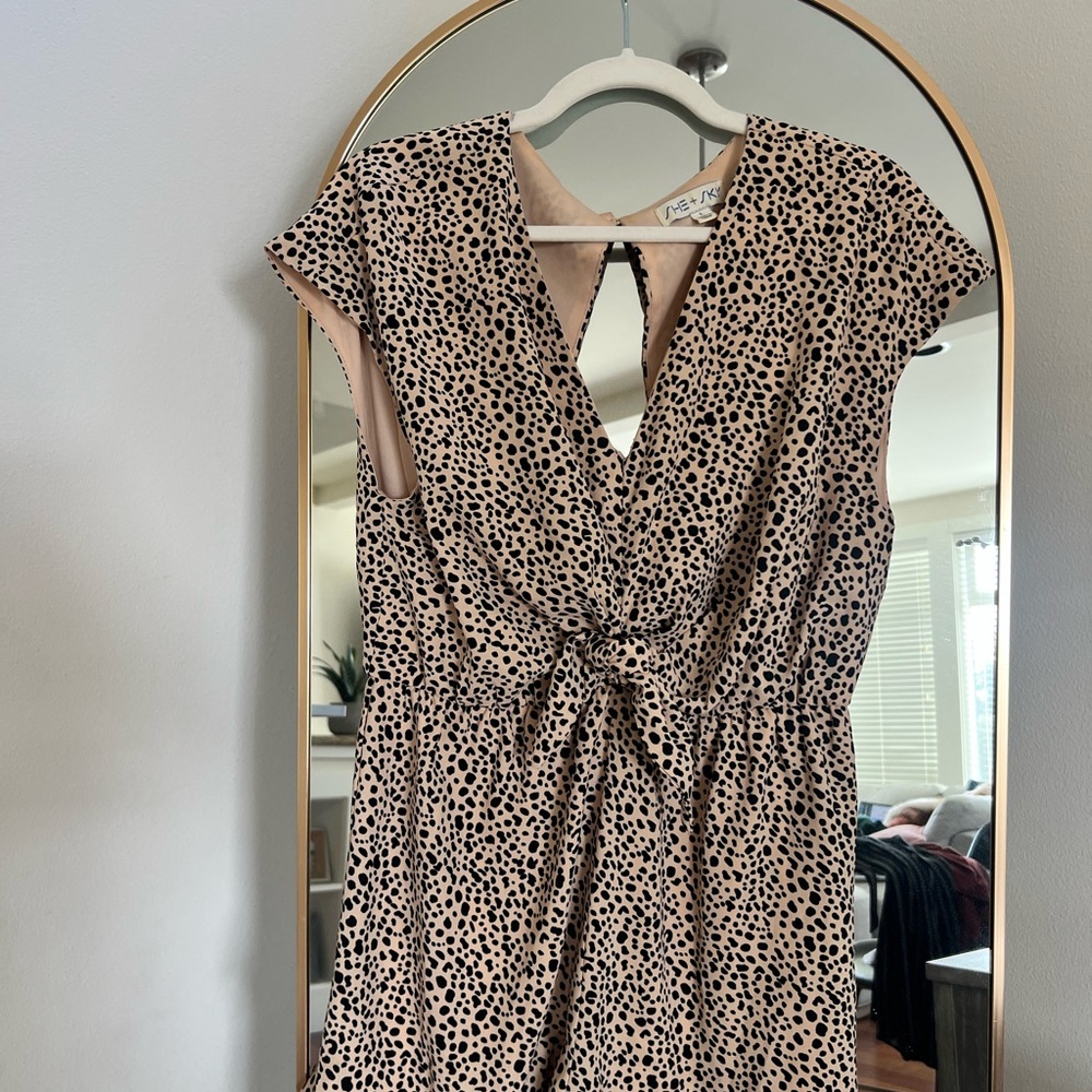 Leith Brown and Tan animal print romper with Flutter Sleeves